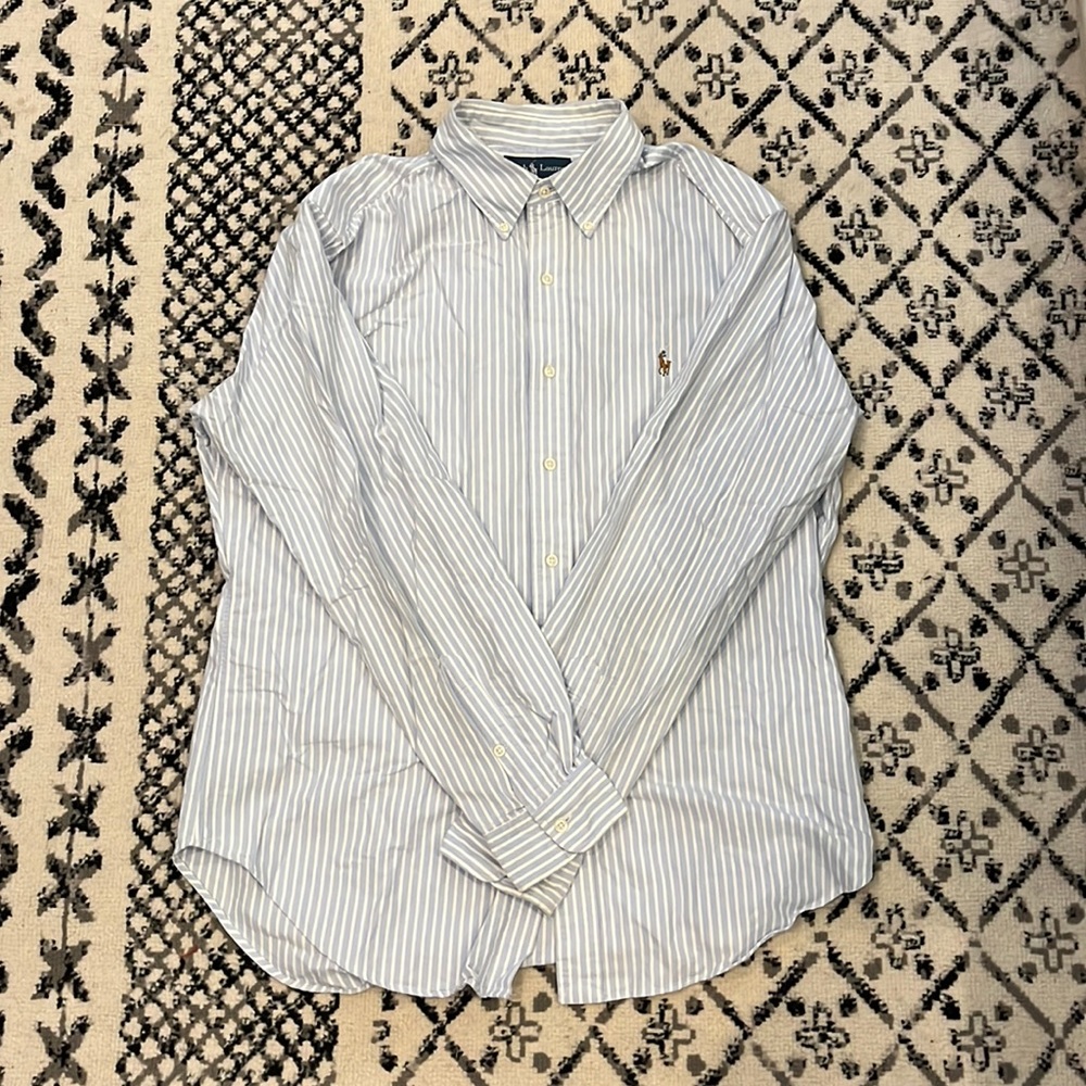 Ralph Lauren polo shirt whit and blue Large